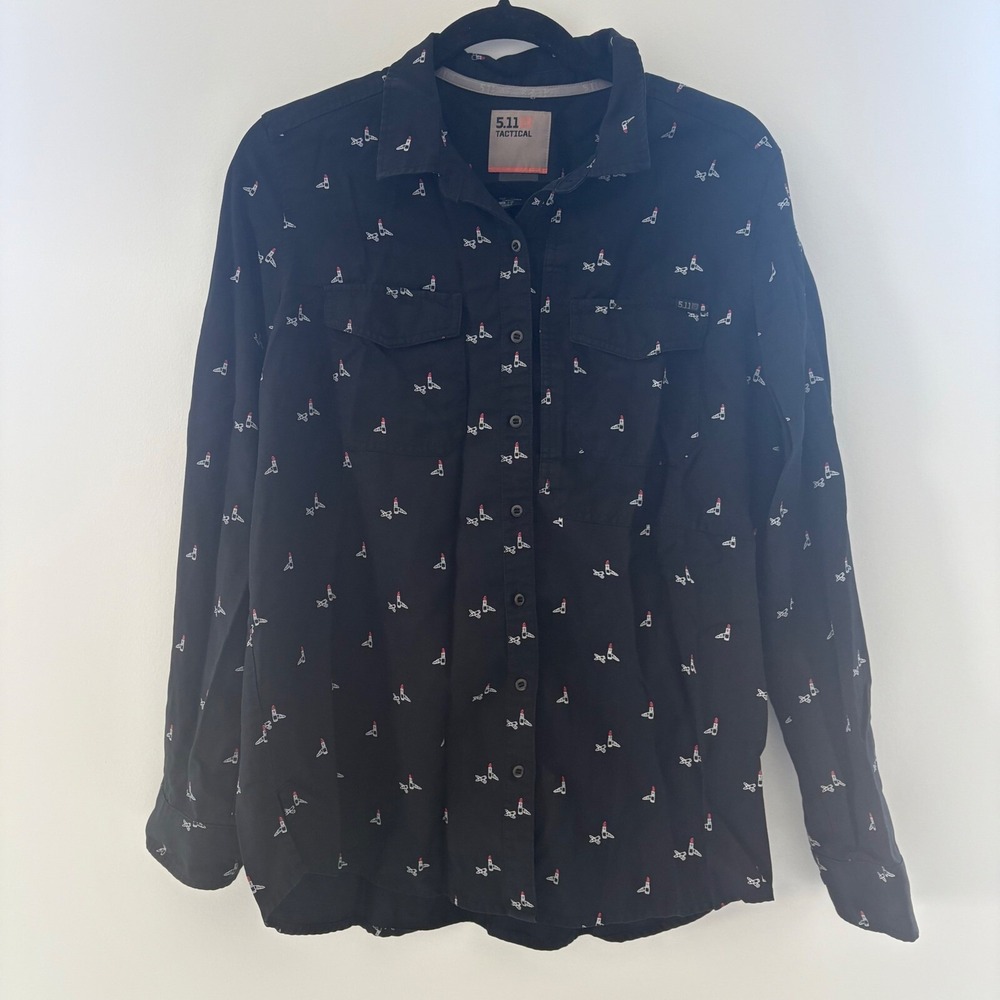 5.11 Tactical Women's Large‎ Lipstick Print LS Shirt Femme Fatale Black Workwear